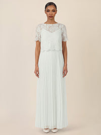 APART Elegantes Maxikleid mit Spitzenoberteil und Plisseerock | creme