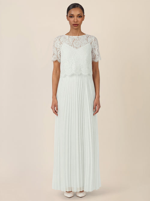 APART Elegantes Maxikleid mit Spitzenoberteil und Plisseerock | creme image 1