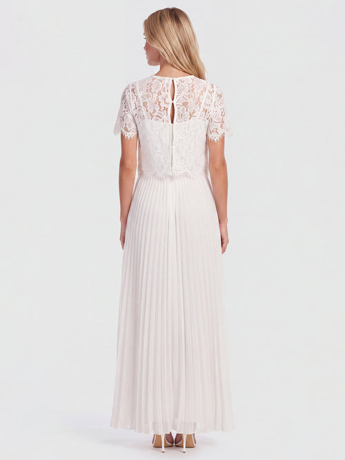 APART Elegantes Maxikleid mit Spitzenoberteil und Plisseerock | creme image 1