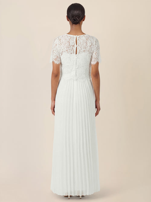 APART Elegantes Maxikleid mit Spitzenoberteil und Plisseerock | creme image 1