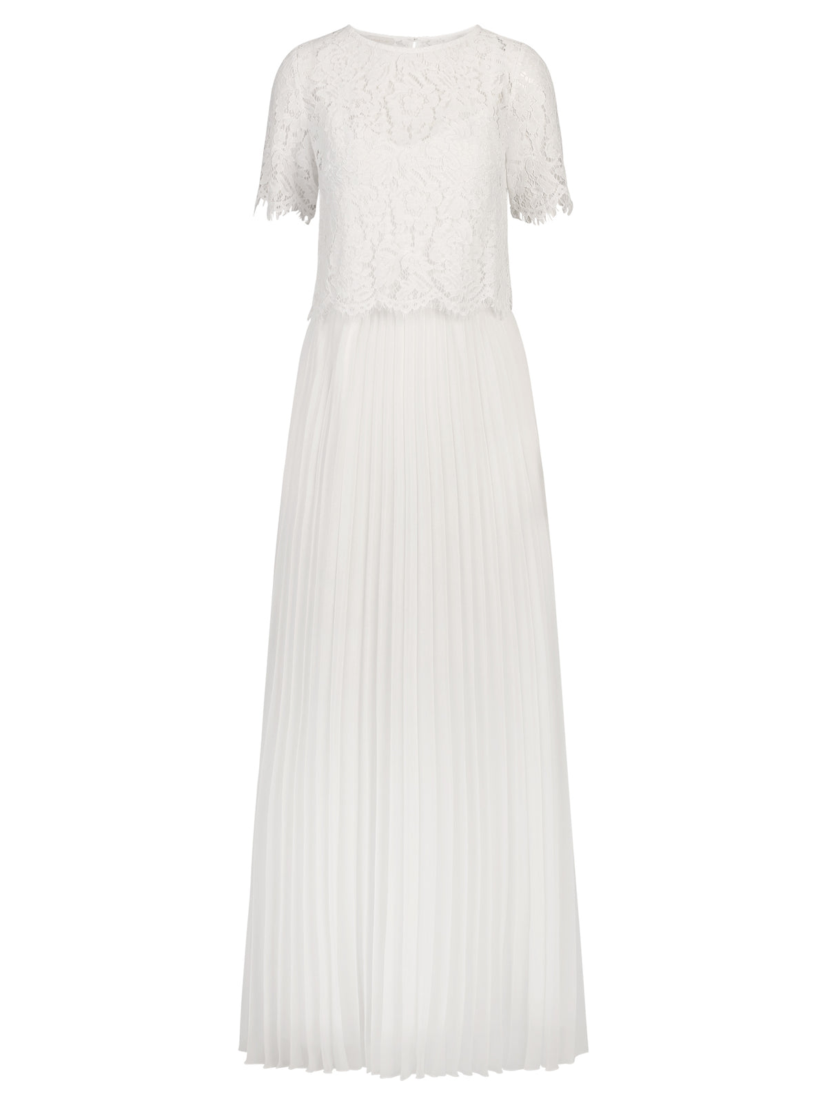APART Elegantes Maxikleid mit Spitzenoberteil und Plisseerock | creme