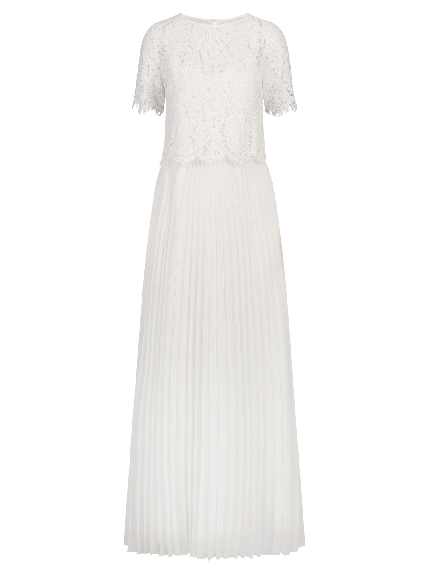 APART Elegantes Maxikleid mit Spitzenoberteil und Plisseerock | creme