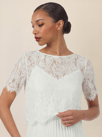 APART Elegantes Maxikleid mit Spitzenoberteil und Plisseerock | creme