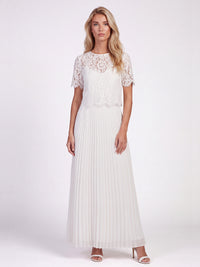 APART Elegantes Maxikleid mit Spitzenoberteil und Plisseerock | creme
