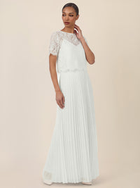 APART Elegantes Maxikleid mit Spitzenoberteil und Plisseerock | creme