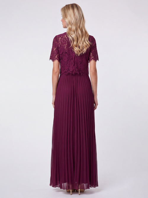 APART Elegantes Maxikleid mit Spitzenoberteil und Plisseerock | weinrot image 1