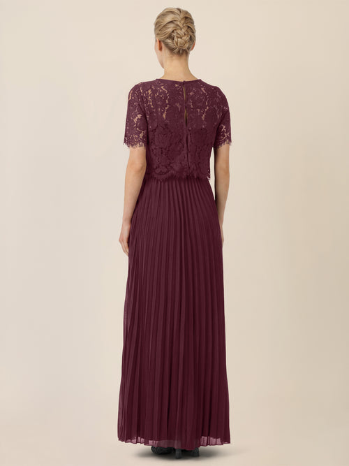 APART Elegantes Maxikleid mit Spitzenoberteil und Plisseerock | weinrot image 1