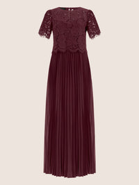 APART Elegantes Maxikleid mit Spitzenoberteil und Plisseerock | weinrot