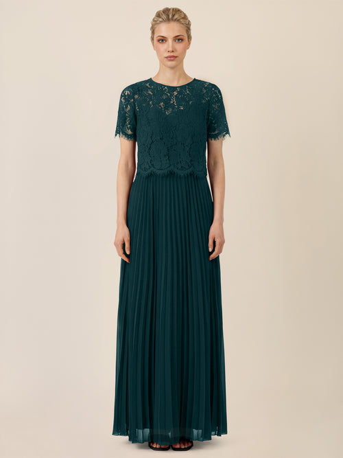 APART Elegantes Maxikleid mit Spitzenoberteil und Plisseerock | emerald image 1