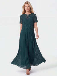APART Elegantes Maxikleid mit Spitzenoberteil und Plisseerock | emerald