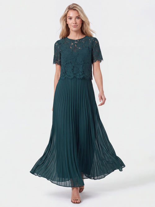 APART Elegantes Maxikleid mit Spitzenoberteil und Plisseerock | emerald image 1