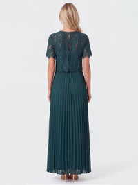 APART Elegantes Maxikleid mit Spitzenoberteil und Plisseerock | emerald