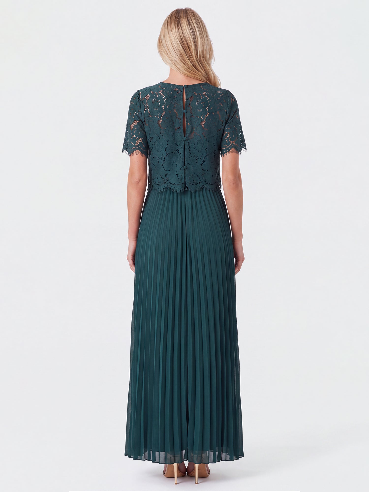 APART Elegantes Maxikleid mit Spitzenoberteil und Plisseerock | emerald