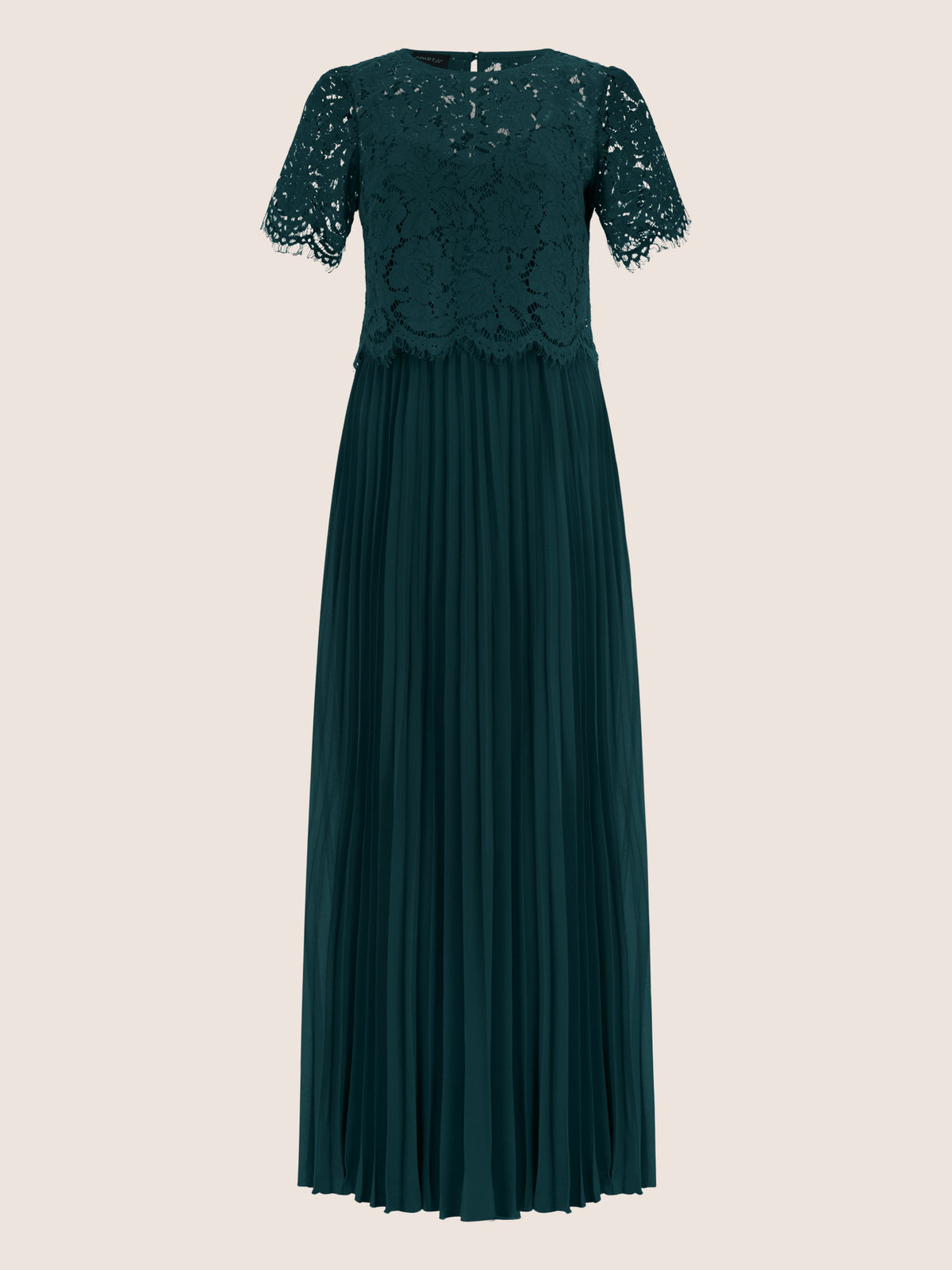 APART Elegantes Maxikleid mit Spitzenoberteil und Plisseerock | emerald