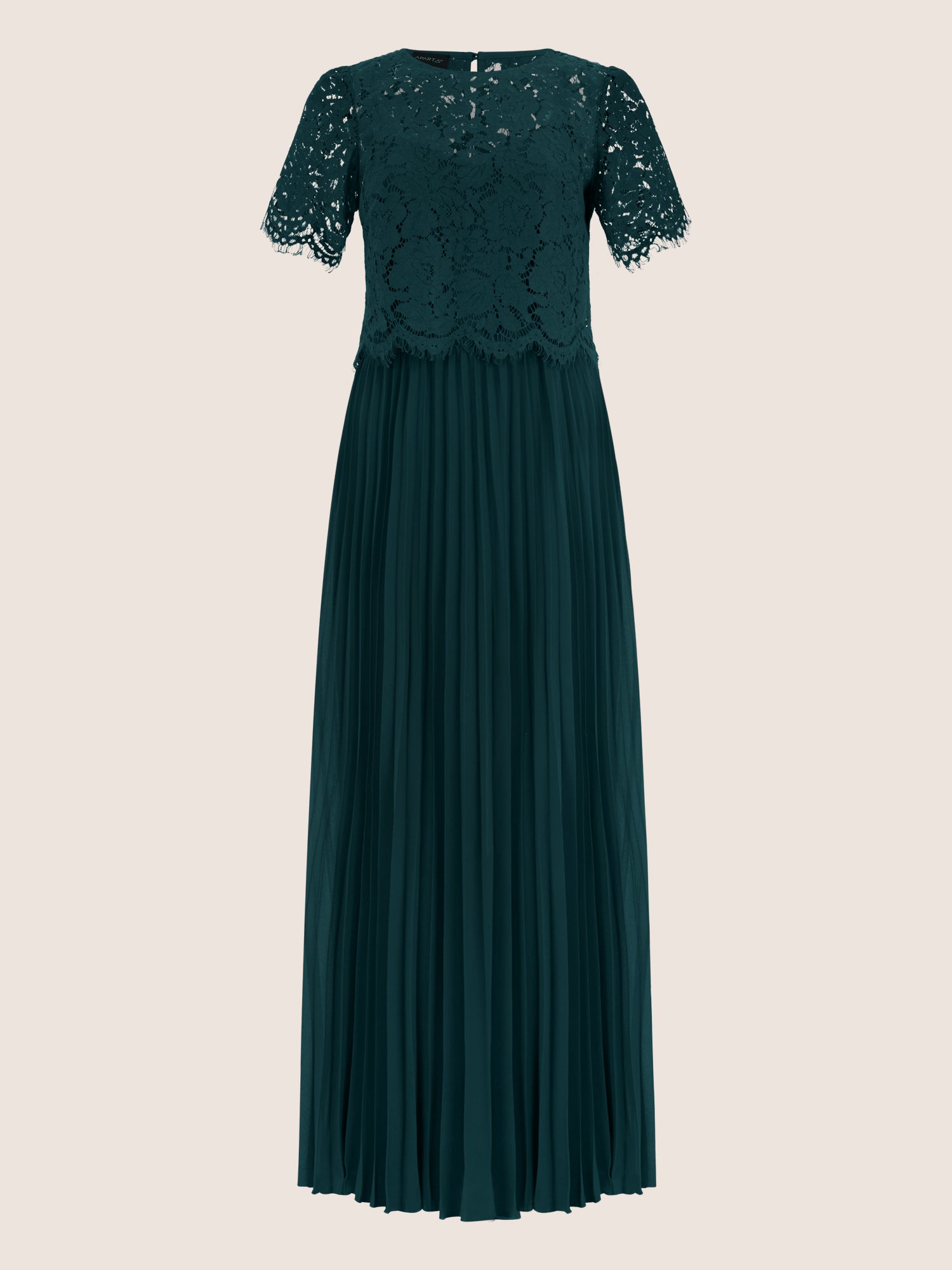 APART Elegantes Maxikleid mit Spitzenoberteil und Plisseerock | emerald