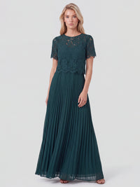 APART Elegantes Maxikleid mit Spitzenoberteil und Plisseerock | emerald