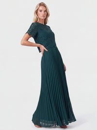 APART Elegantes Maxikleid mit Spitzenoberteil und Plisseerock | emerald