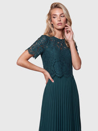 APART Elegantes Maxikleid mit Spitzenoberteil und Plisseerock | emerald