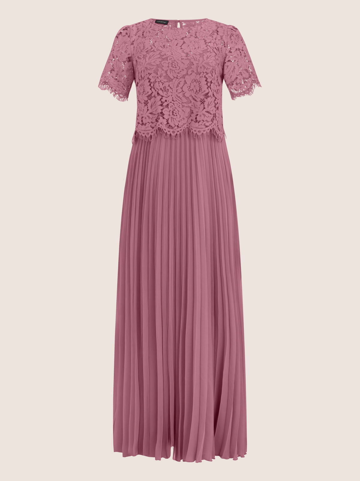 APART Elegantes Maxikleid mit Spitzenoberteil und Plisseerock | rosé