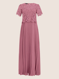 APART Elegantes Maxikleid mit Spitzenoberteil und Plisseerock | rosé