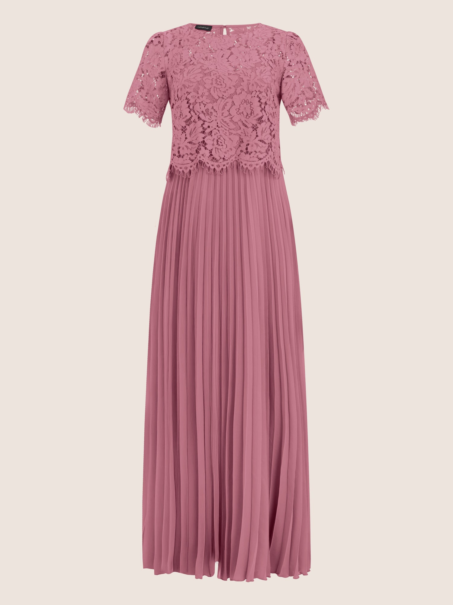 APART Elegantes Maxikleid mit Spitzenoberteil und Plisseerock | rosé