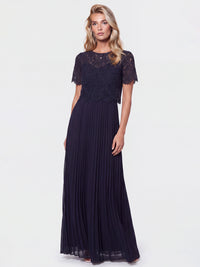 APART Elegantes Maxikleid mit Spitzenoberteil und Plisseerock | nachtblau