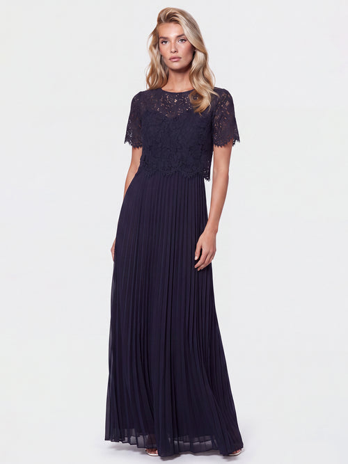 APART Elegantes Maxikleid mit Spitzenoberteil und Plisseerock | nachtblau image 1