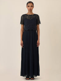 APART Elegantes Maxikleid mit Spitzenoberteil und Plisseerock | nachtblau