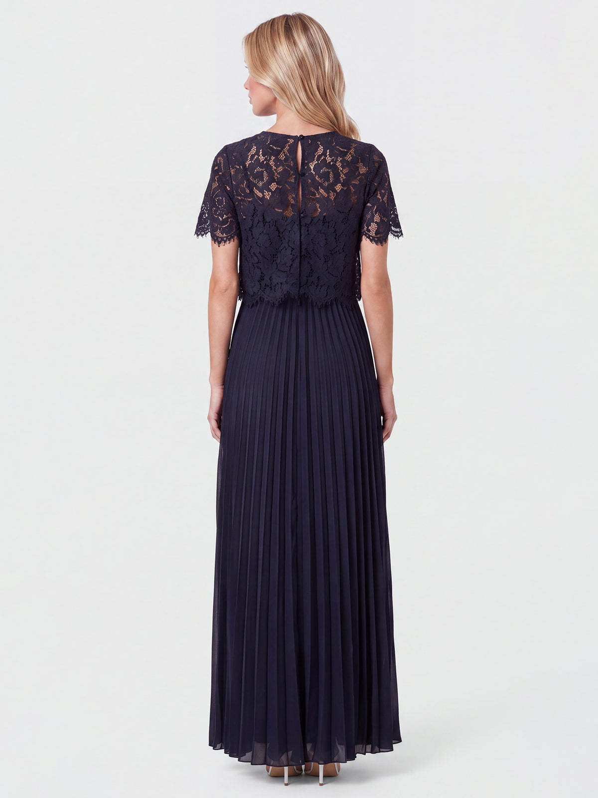 APART Elegantes Maxikleid mit Spitzenoberteil und Plisseerock | nachtblau