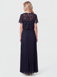 APART Elegantes Maxikleid mit Spitzenoberteil und Plisseerock | nachtblau