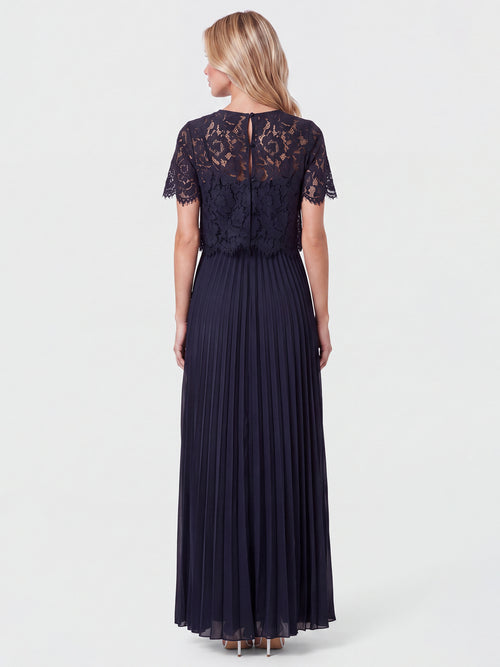 APART Elegantes Maxikleid mit Spitzenoberteil und Plisseerock | nachtblau image 1