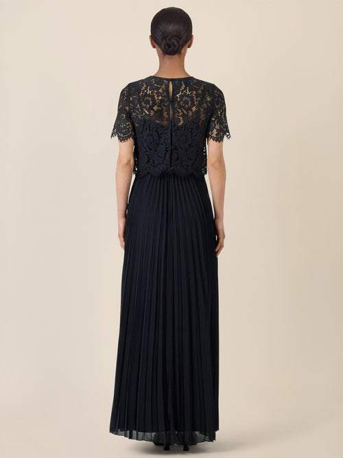 APART Elegantes Maxikleid mit Spitzenoberteil und Plisseerock | nachtblau image 1