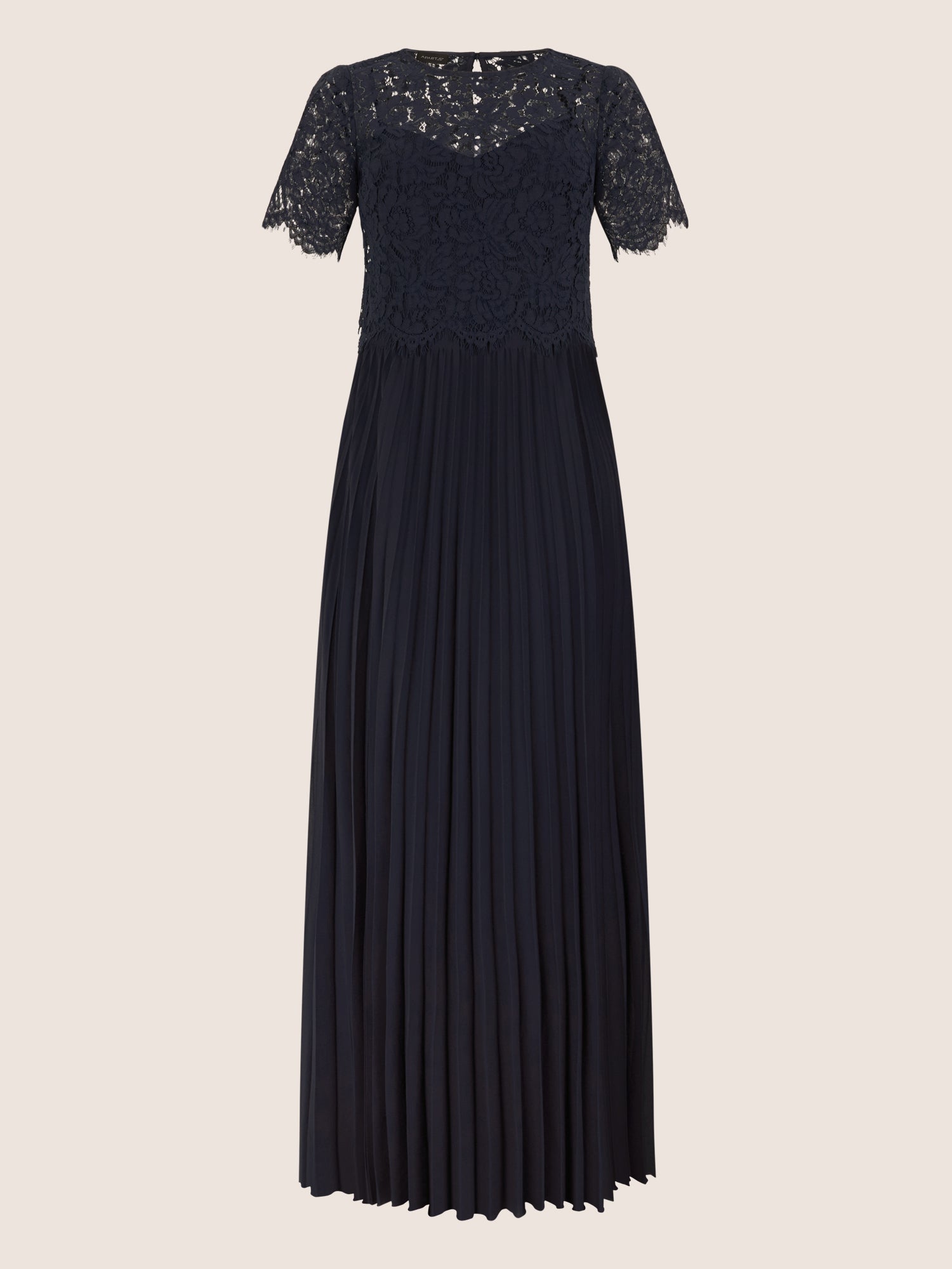 APART Elegantes Maxikleid mit Spitzenoberteil und Plisseerock | nachtblau
