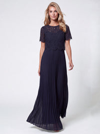 APART Elegantes Maxikleid mit Spitzenoberteil und Plisseerock | nachtblau