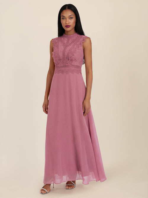APART Maxikleid mit Häkelspitze und Stehkragen | rosé image 1
