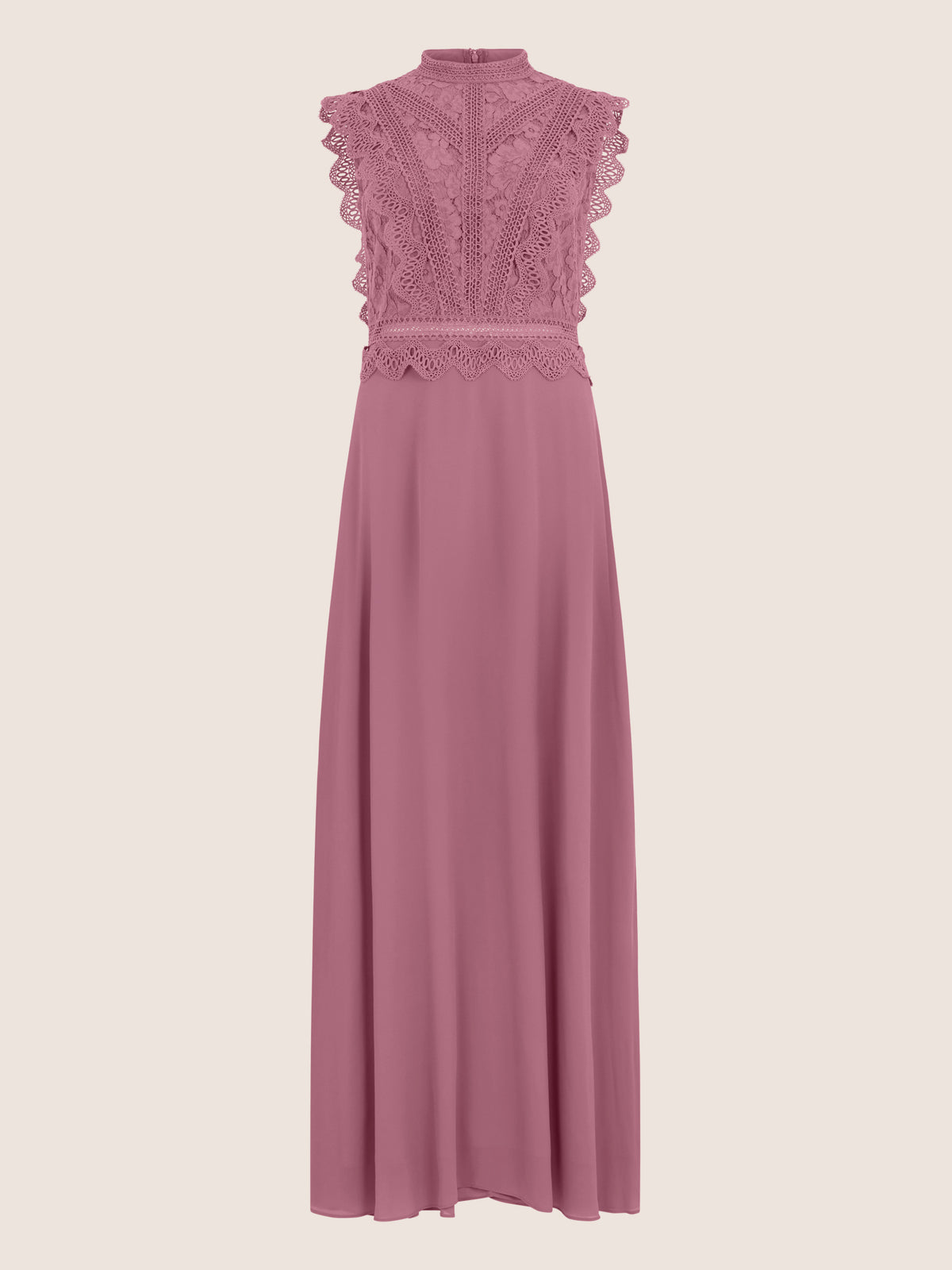 APART Maxikleid mit Häkelspitze und Stehkragen | rosé