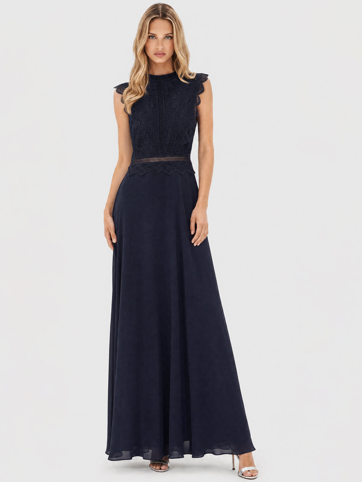 APART Maxikleid mit Häkelspitze und Stehkragen | nachtblau