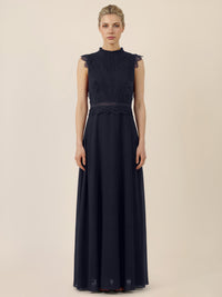 APART Maxikleid mit Häkelspitze und Stehkragen | nachtblau