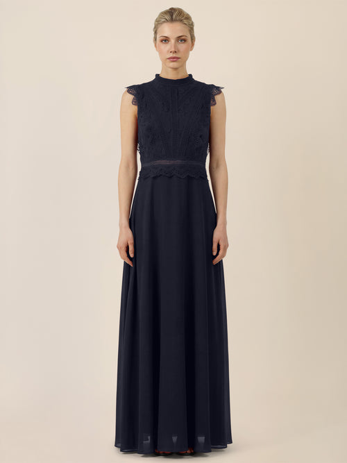 APART Maxikleid mit Häkelspitze und Stehkragen | nachtblau image 1