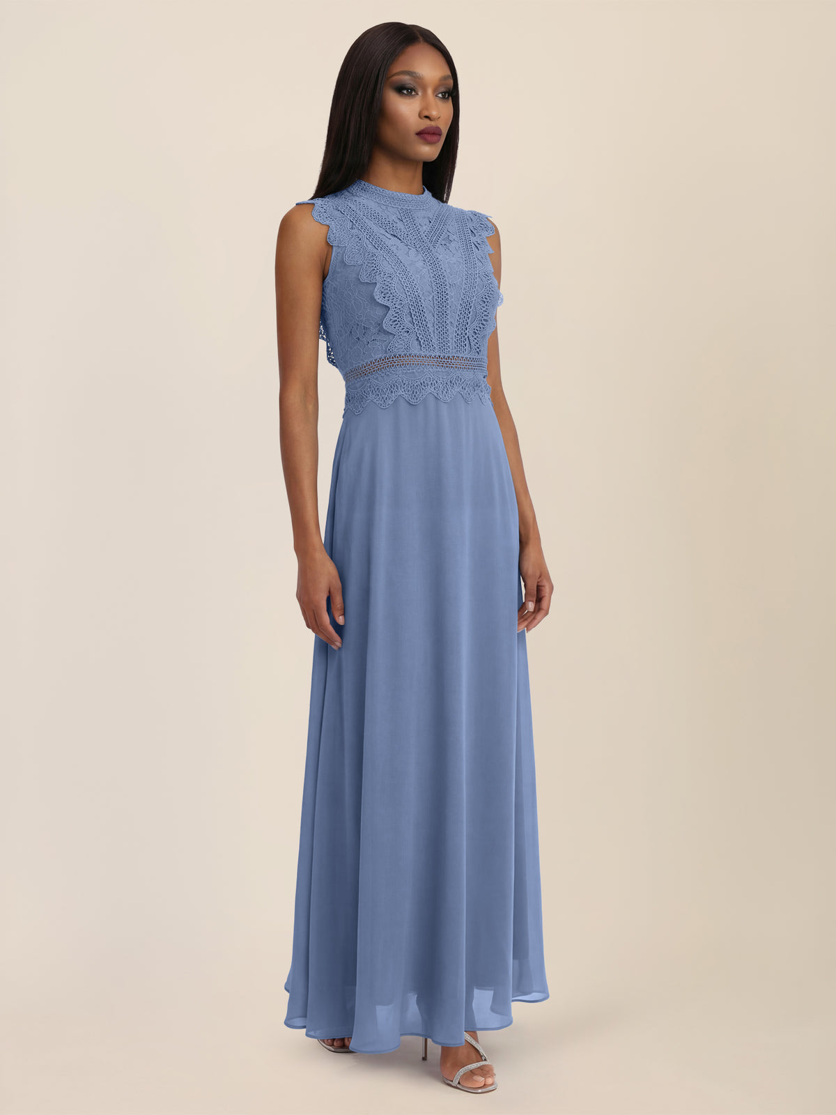 APART Maxikleid mit Häkelspitze und Stehkragen | rauchblau