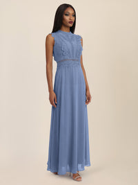 APART Maxikleid mit Häkelspitze und Stehkragen | rauchblau