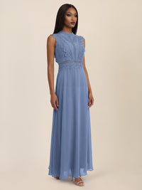 APART Maxikleid mit Häkelspitze und Stehkragen | rauchblau