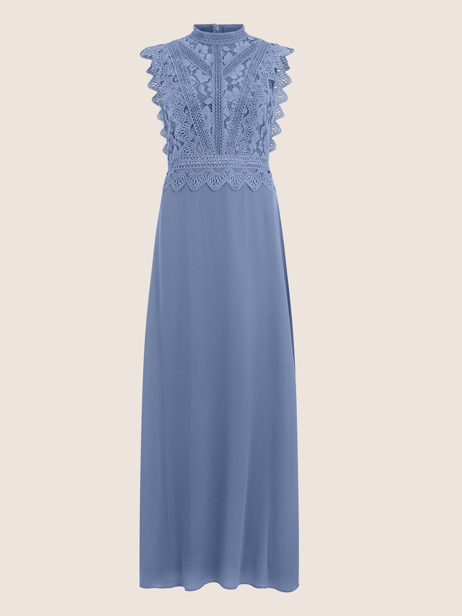 APART Maxikleid mit Häkelspitze und Stehkragen | rauchblau