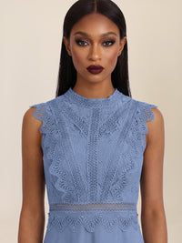 APART Maxikleid mit Häkelspitze und Stehkragen | rauchblau