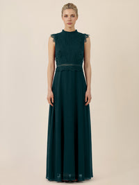 APART Maxikleid mit Häkelspitze und Stehkragen | emerald