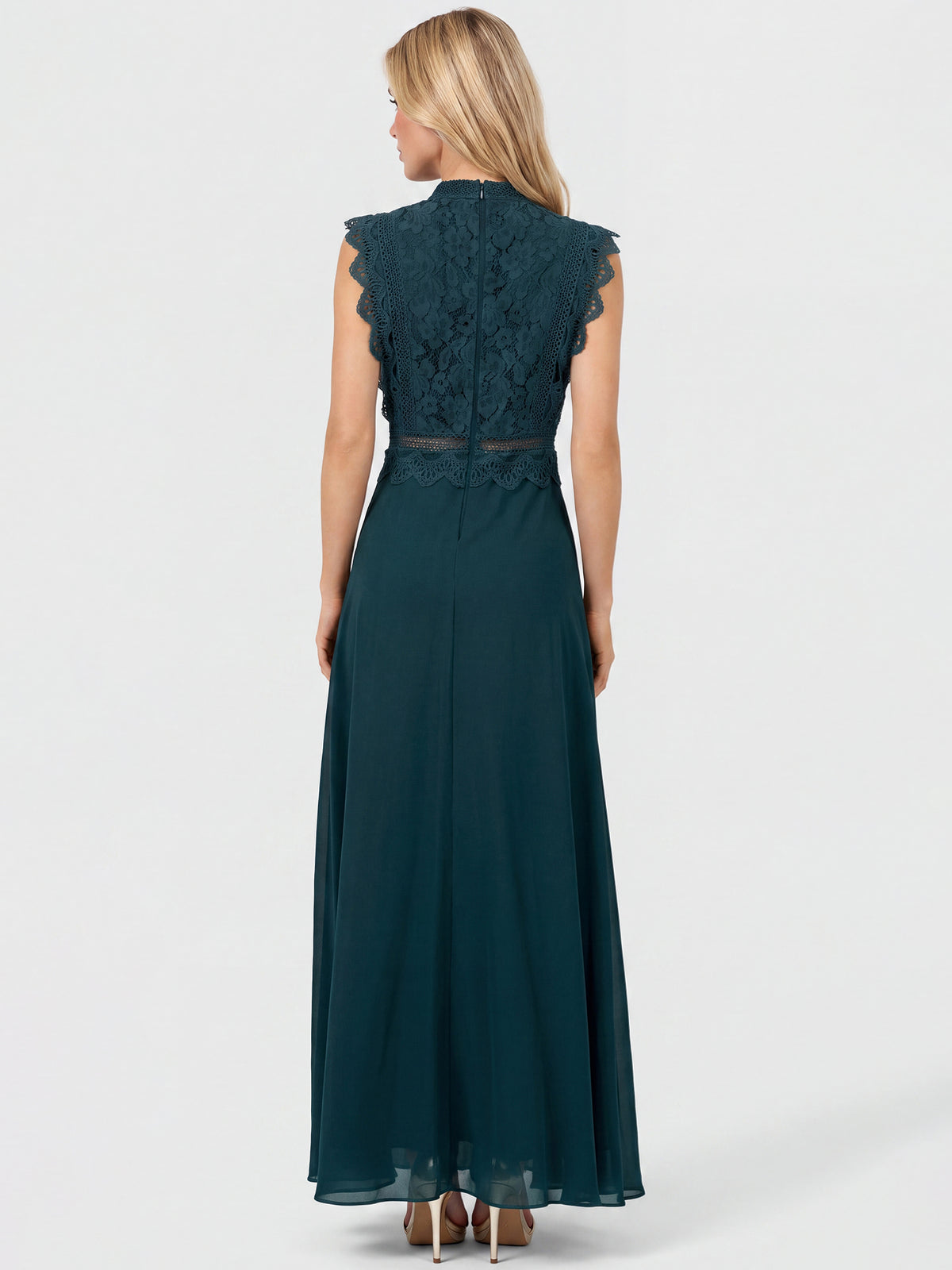 APART Maxikleid mit Häkelspitze und Stehkragen | emerald