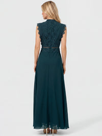 APART Maxikleid mit Häkelspitze und Stehkragen | emerald