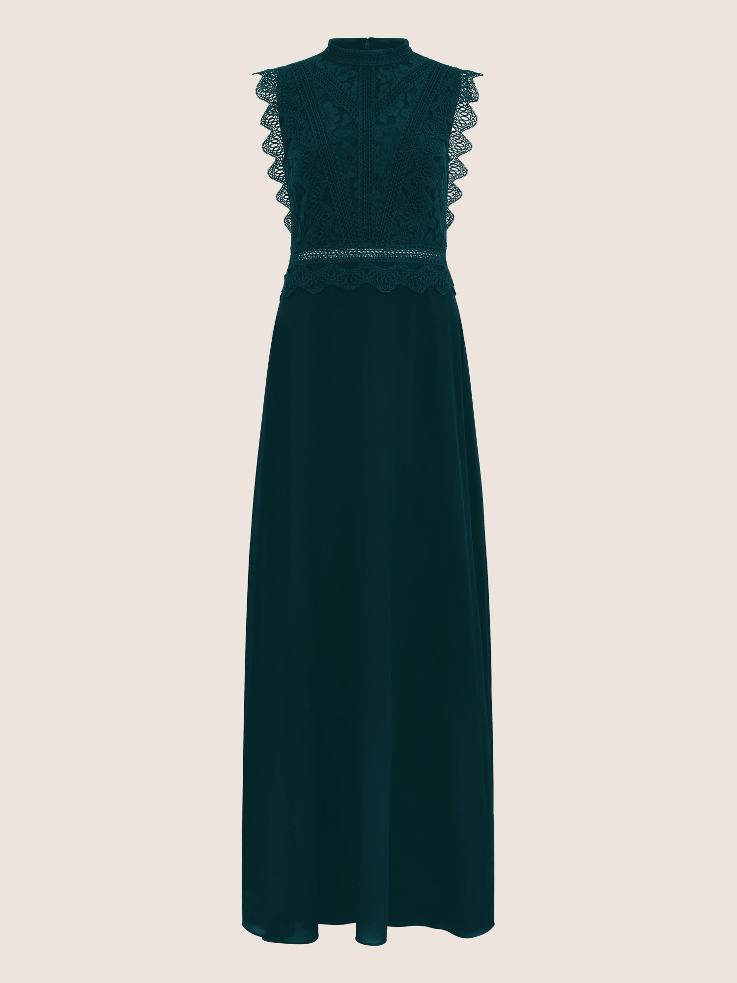 APART Maxikleid mit Häkelspitze und Stehkragen | emerald