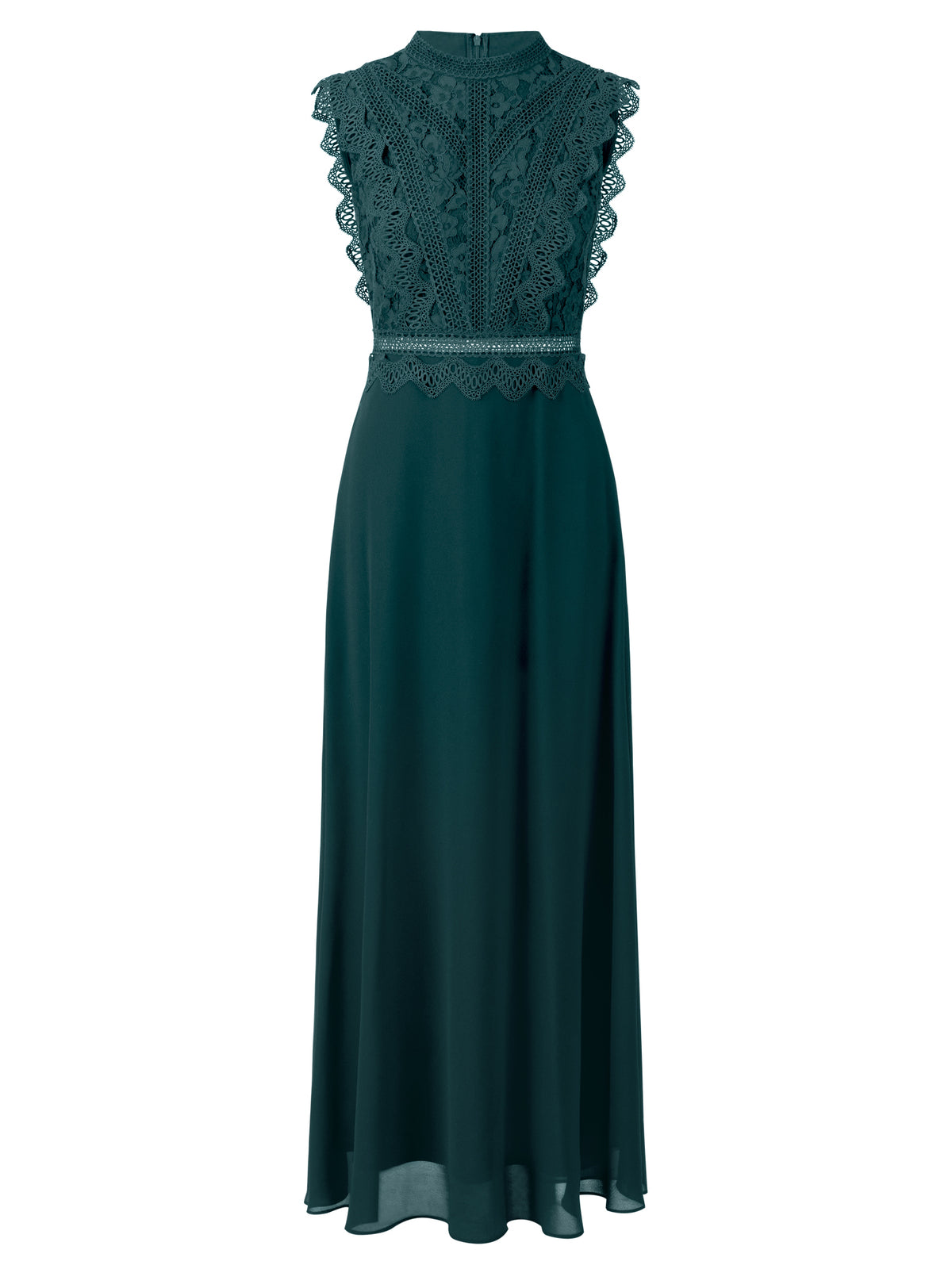 APART Maxikleid mit Häkelspitze und Stehkragen | emerald