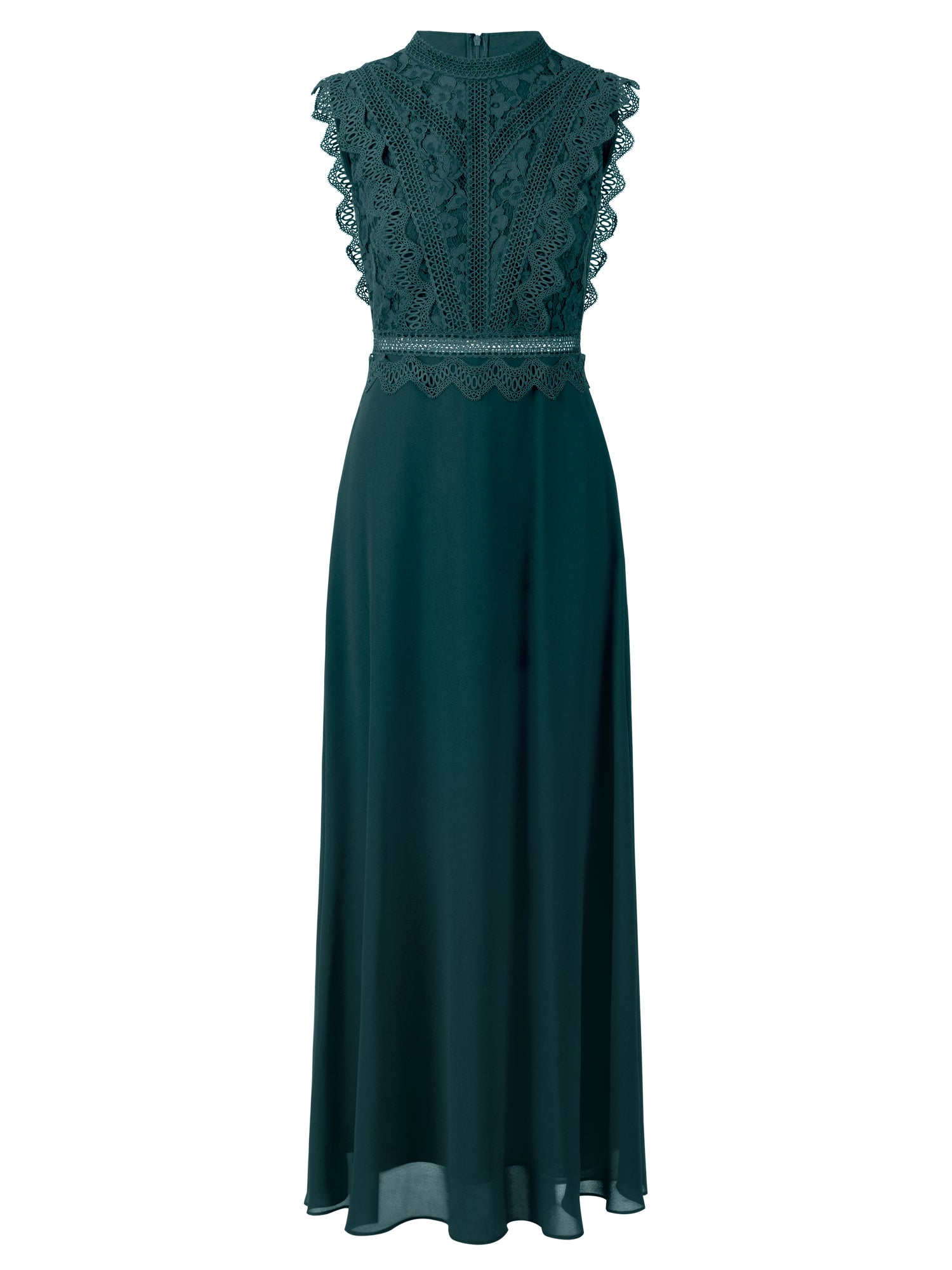 APART Maxikleid mit Häkelspitze und Stehkragen | emerald